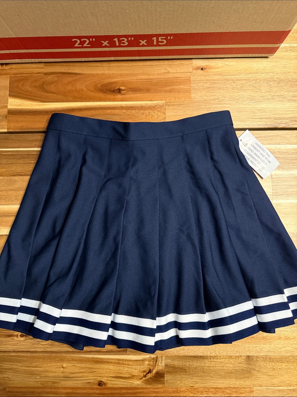 Navy Circle Skirt with White Stripe Hem